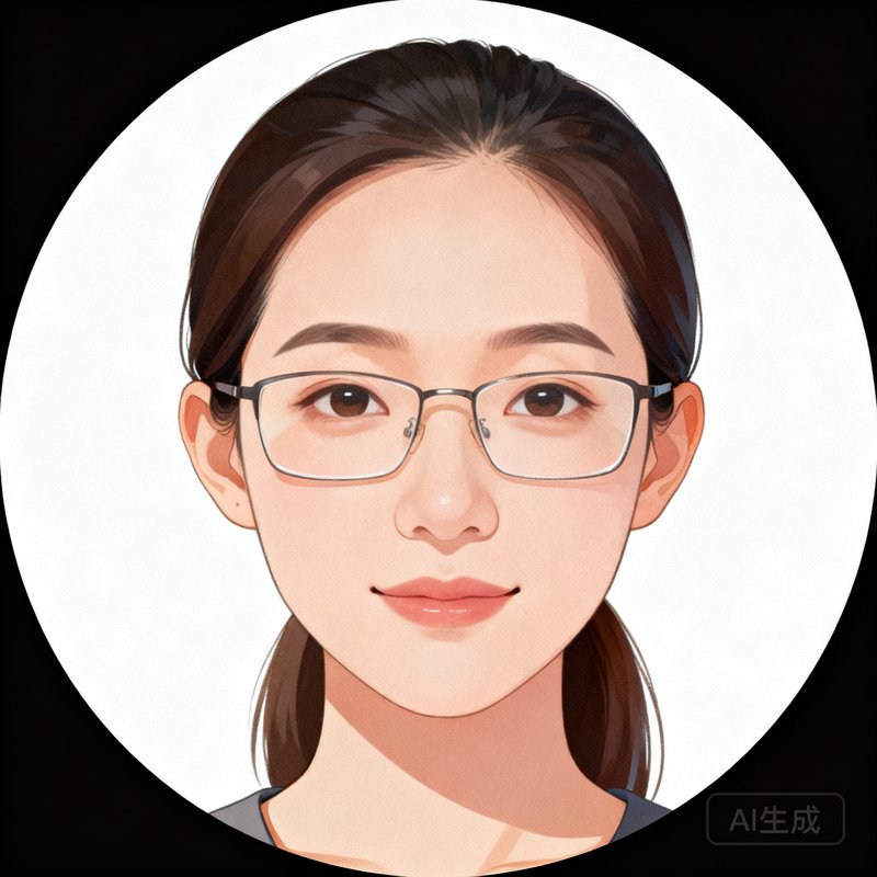 数据科学家王雪凌圆形头像，扎马尾戴眼镜的知性女性